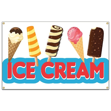 Signmission Ice Cream 2 Banner Heavy Duty 13 Oz Vinyl with Grommets Single Sided B-60 Ice Cream 2